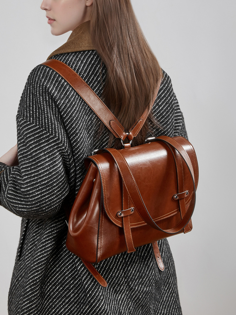 Vintage Leather Convertible Backpack for Women