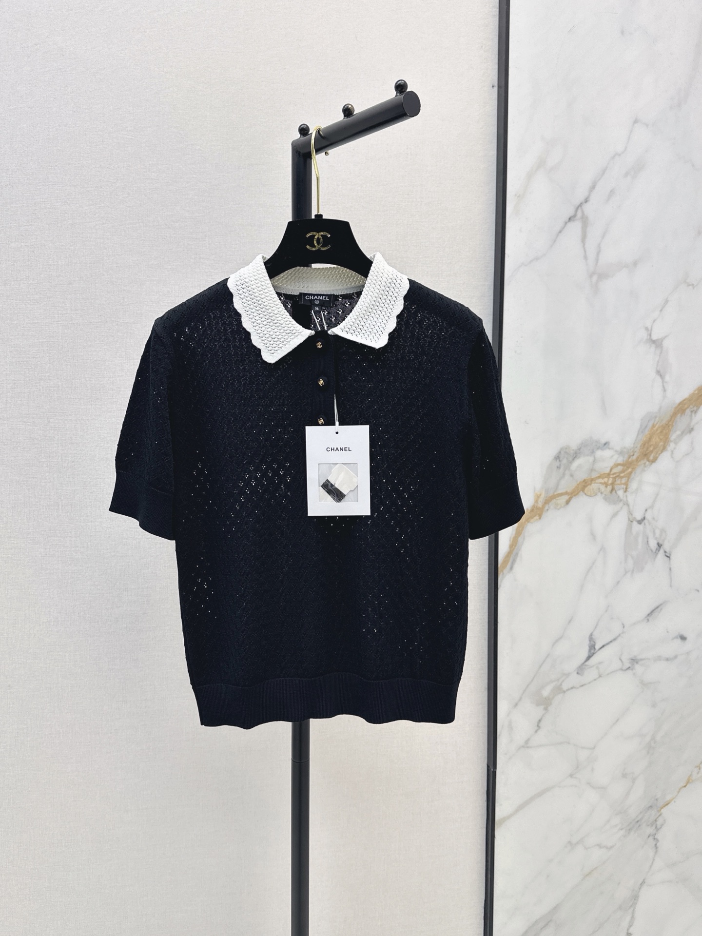 Chan New Hollow-out knitted short sleeve