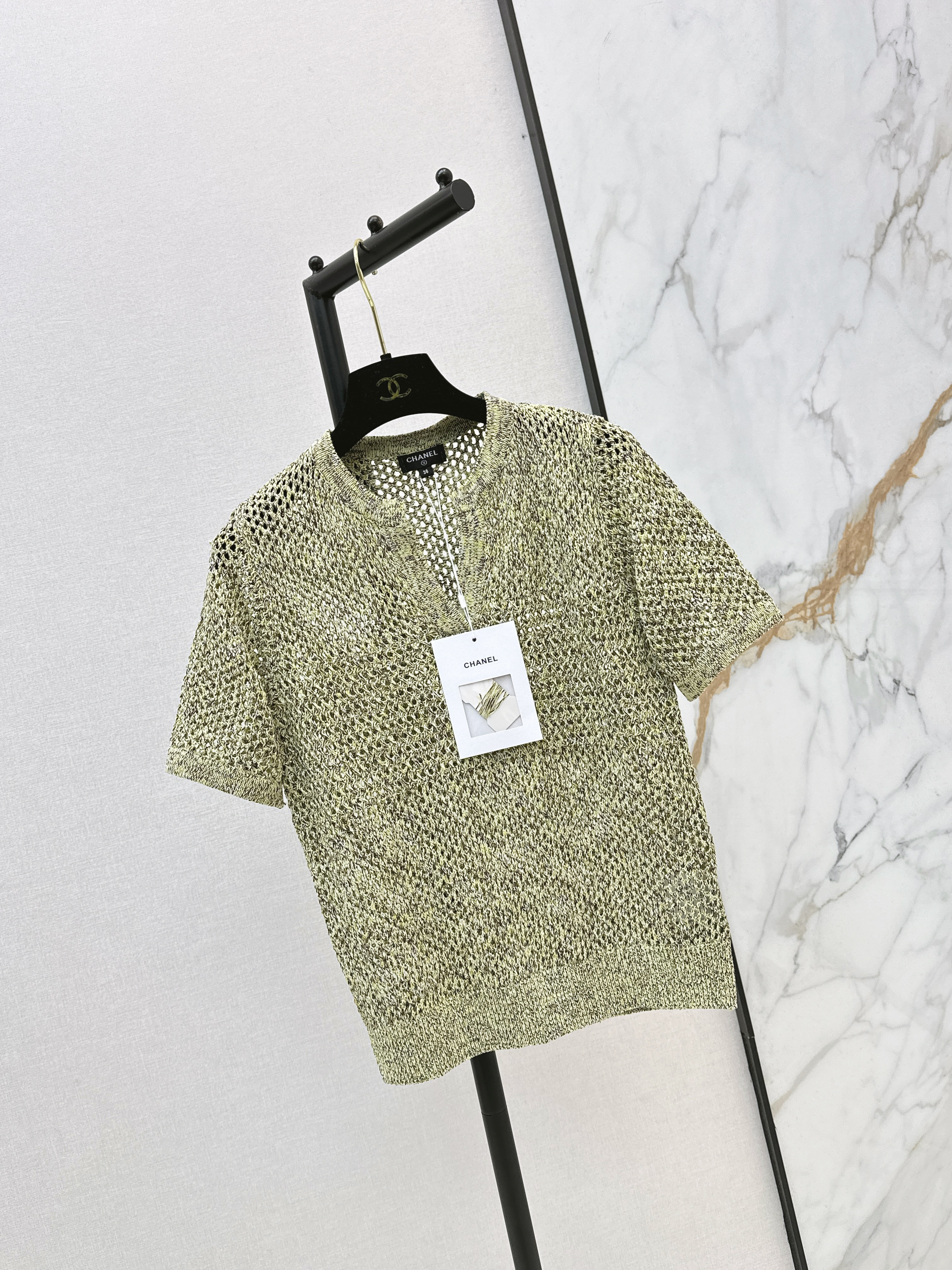 Chan New Hollow-out knitted short sleeve