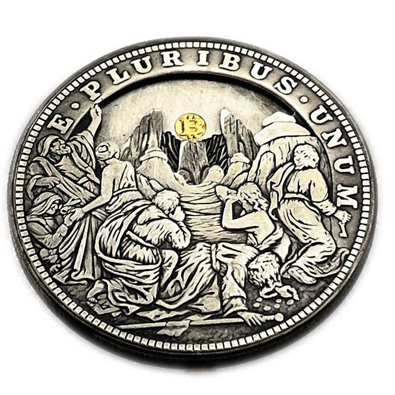 Movable Mechanical Coin 'Open the Mountain Bitcoin Coin ' Roman Booteen Coin Hobo Nickel Morgan Dollar Amazing Art Collectible Creative Gift Handmade Commemoration Coin