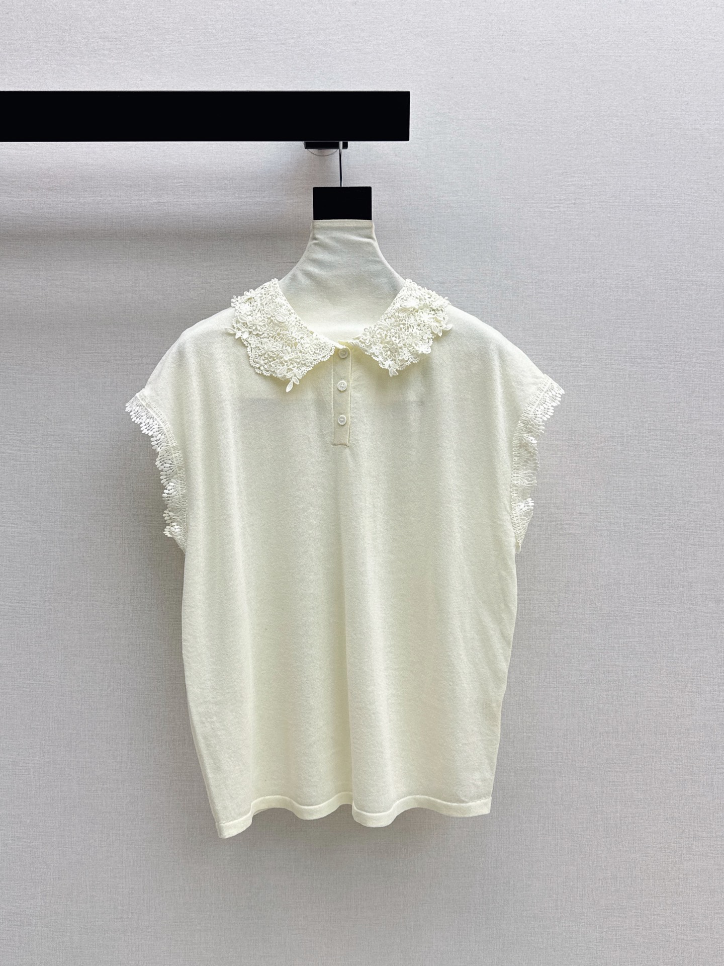ES New Lace Patchwork Short-Sleeve Knit Top