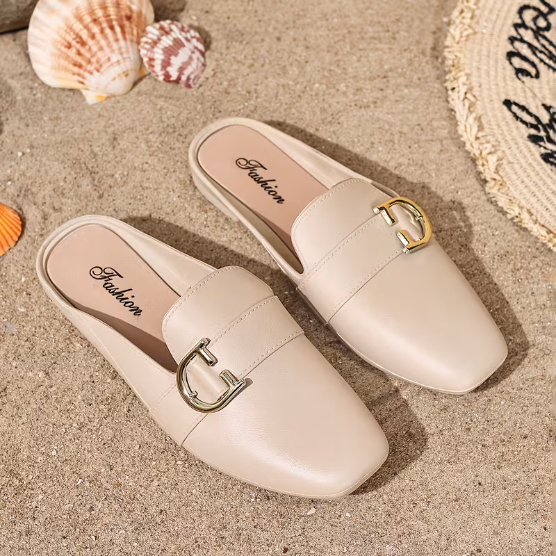 Women's Square-Toe Mule Slip-On Flat Shoes, Women Shoes