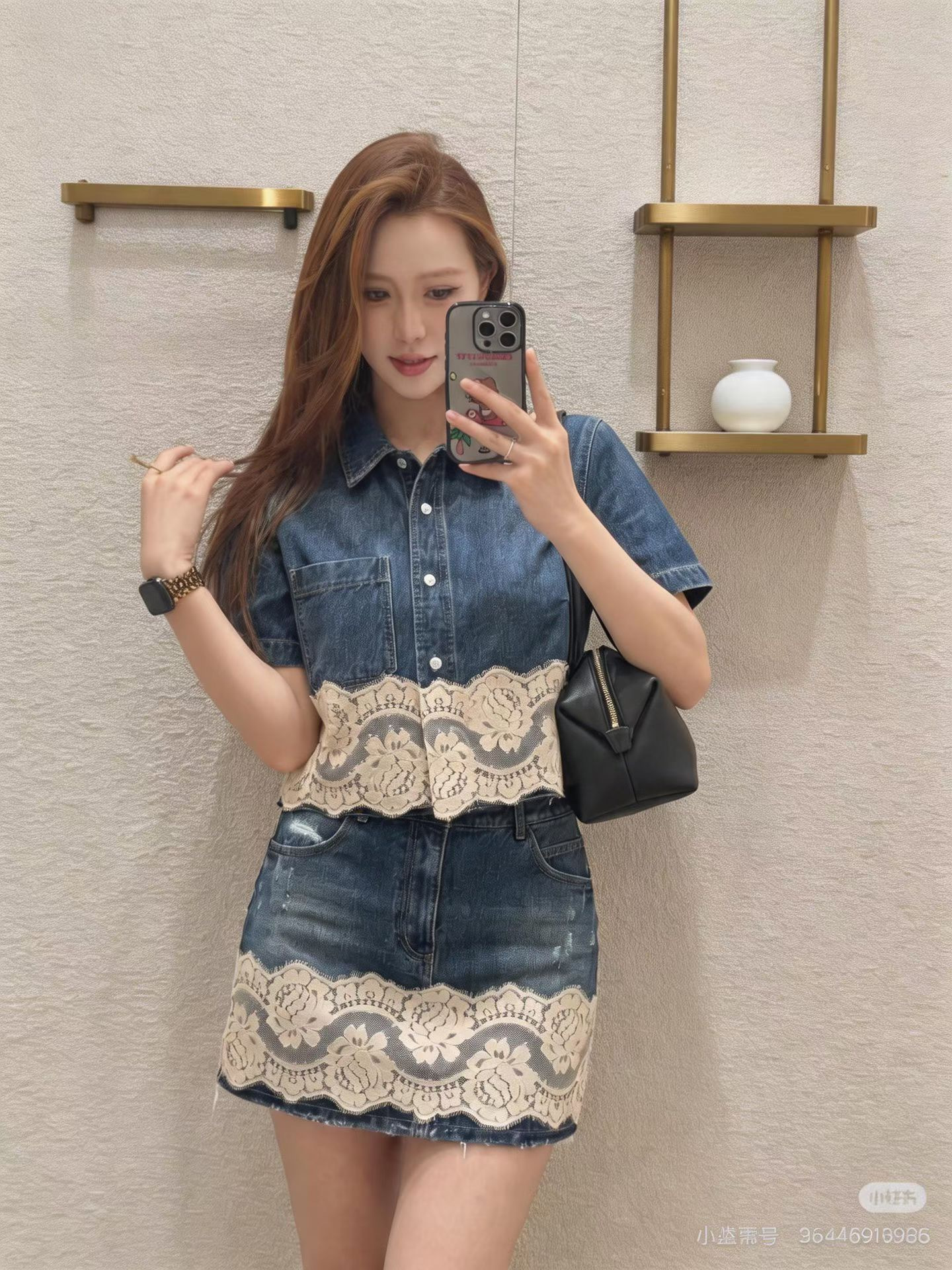 Dolc New lace contract denim shirt