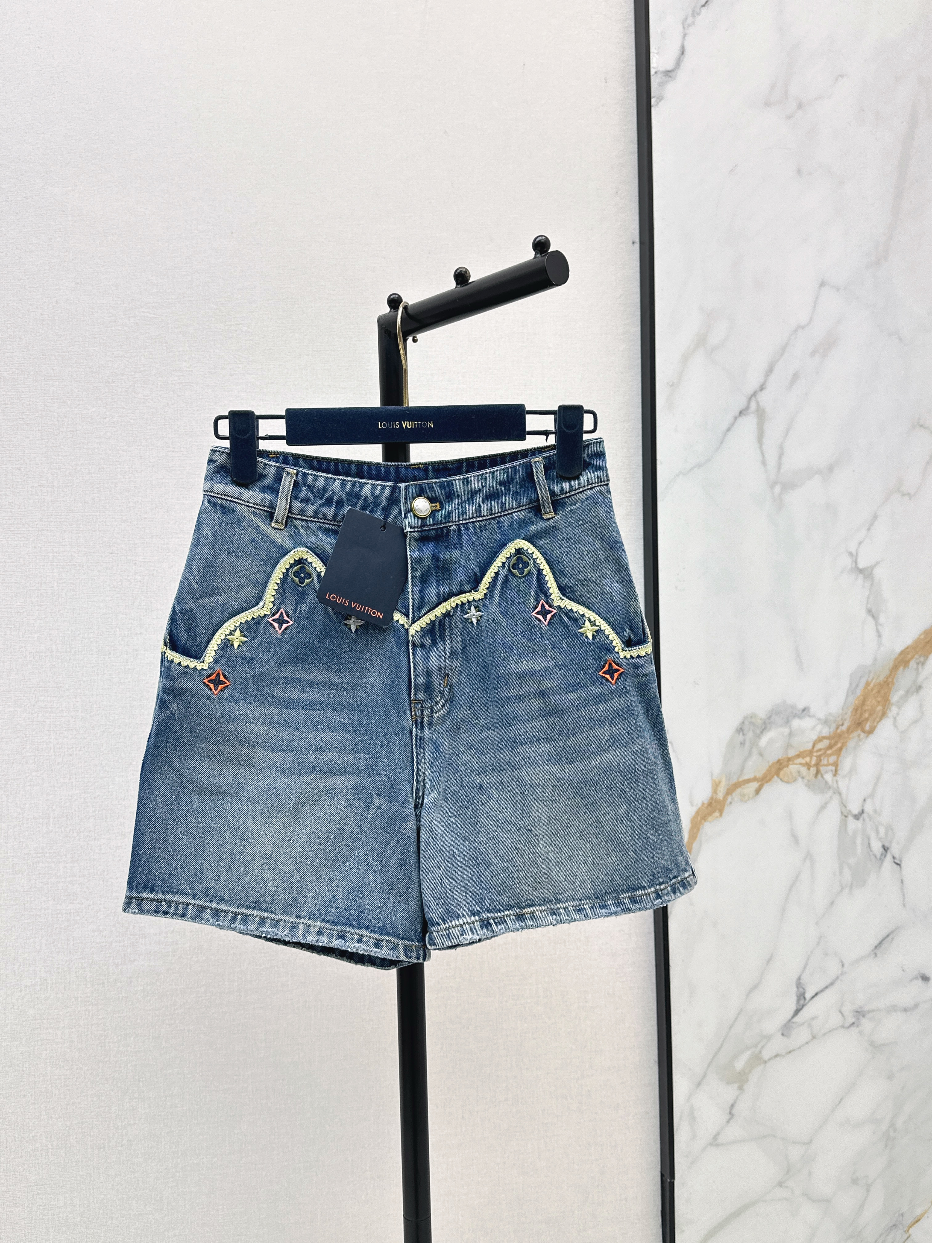 Louis New embroidered denim shorts