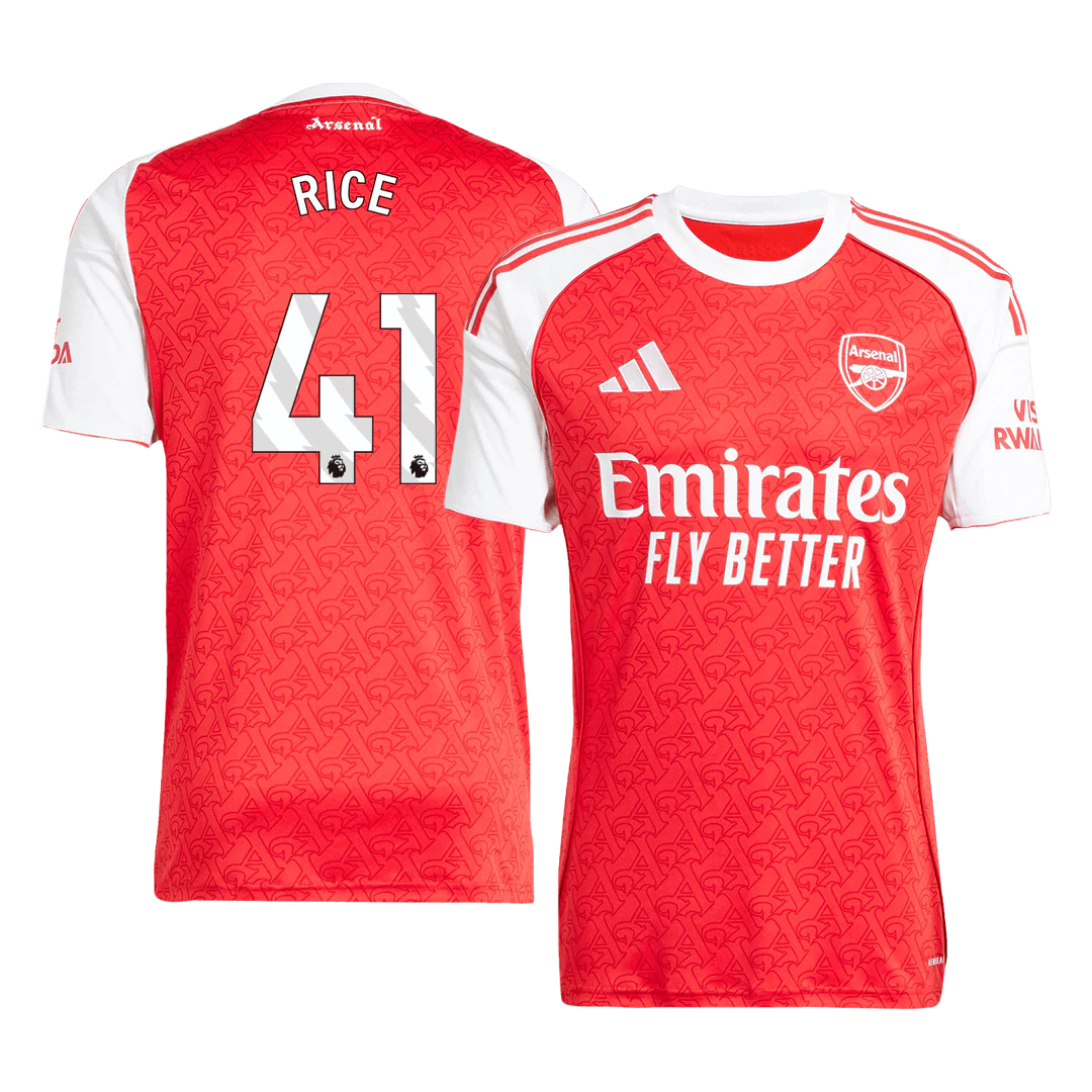 RICE #41 Arsenal Home Soccer Jersey 2025/26 Red