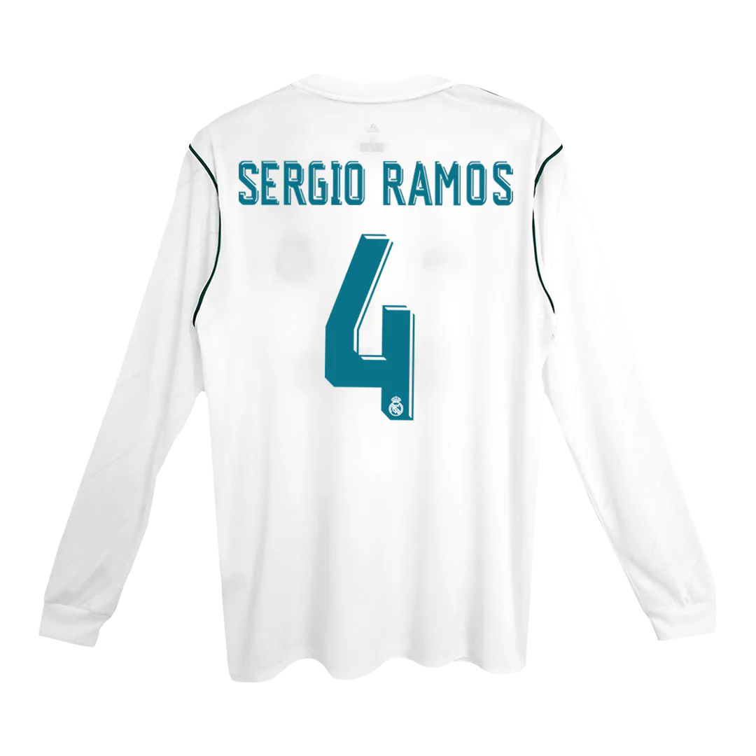 SERGIO RAMOS #4 Retro 2017/18 Real Madrid Home Long Sleeve Soccer Jersey