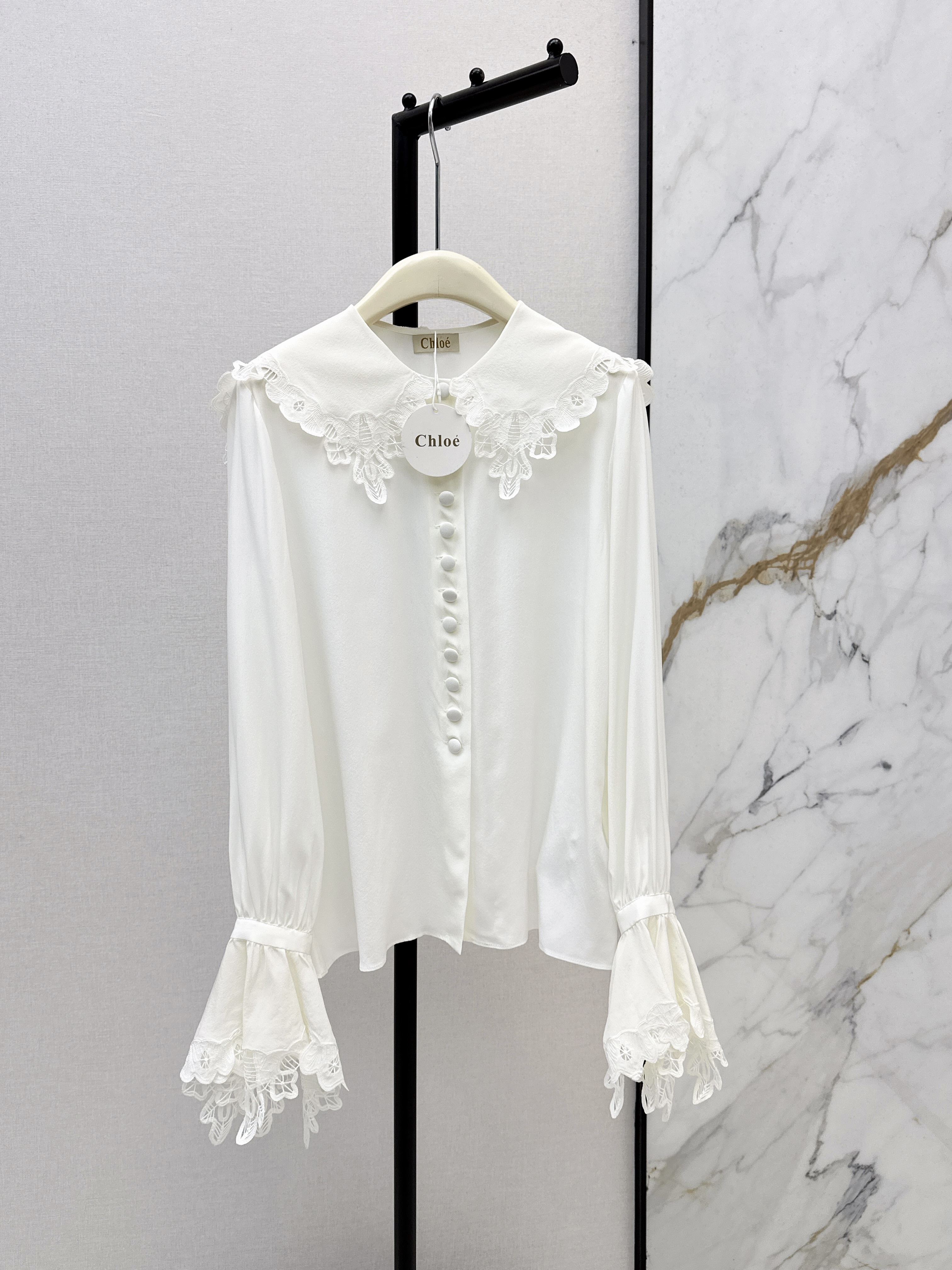 Chol New lace embroidery silk shirt