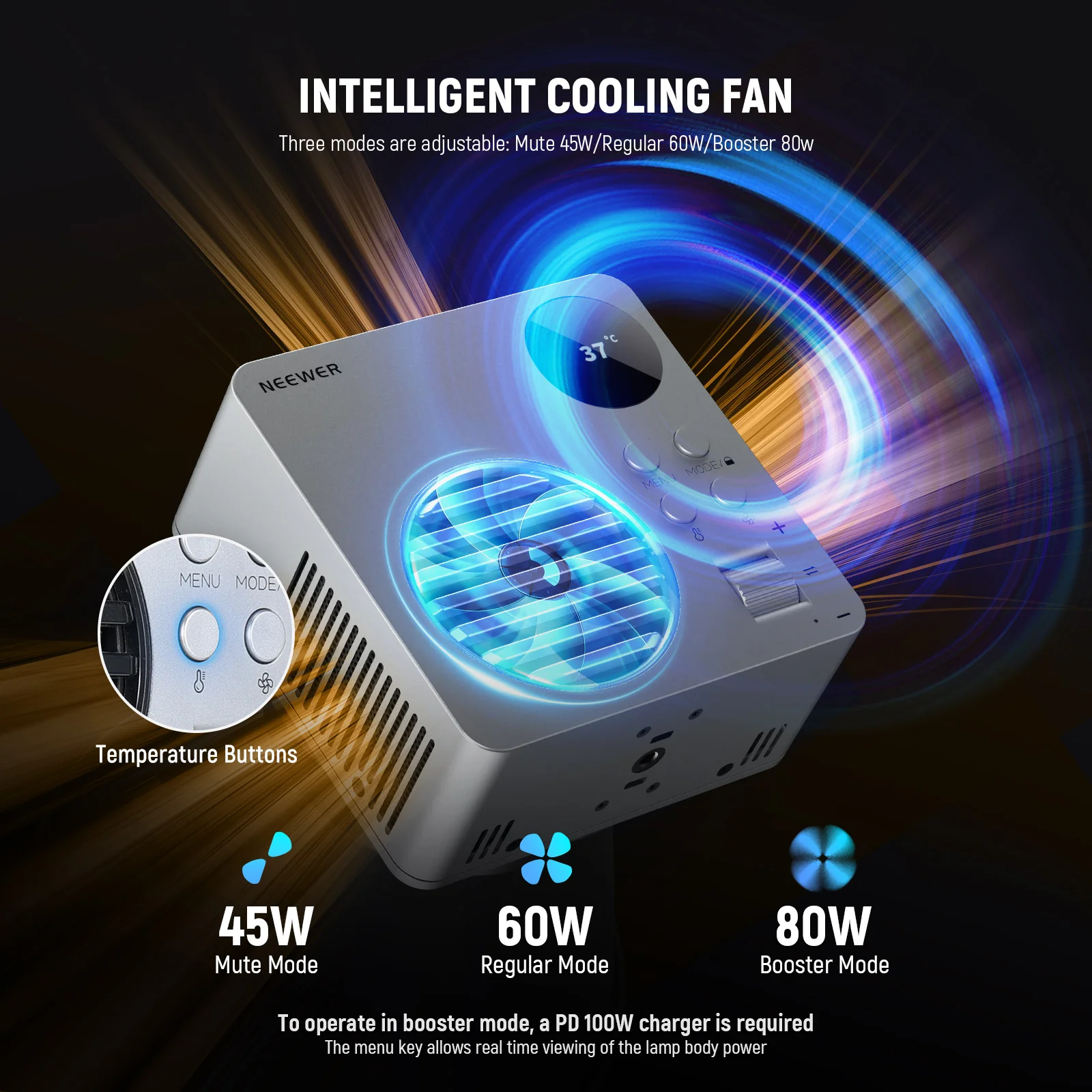 HB80C 80W RGBWW Mini COB LED Video Light