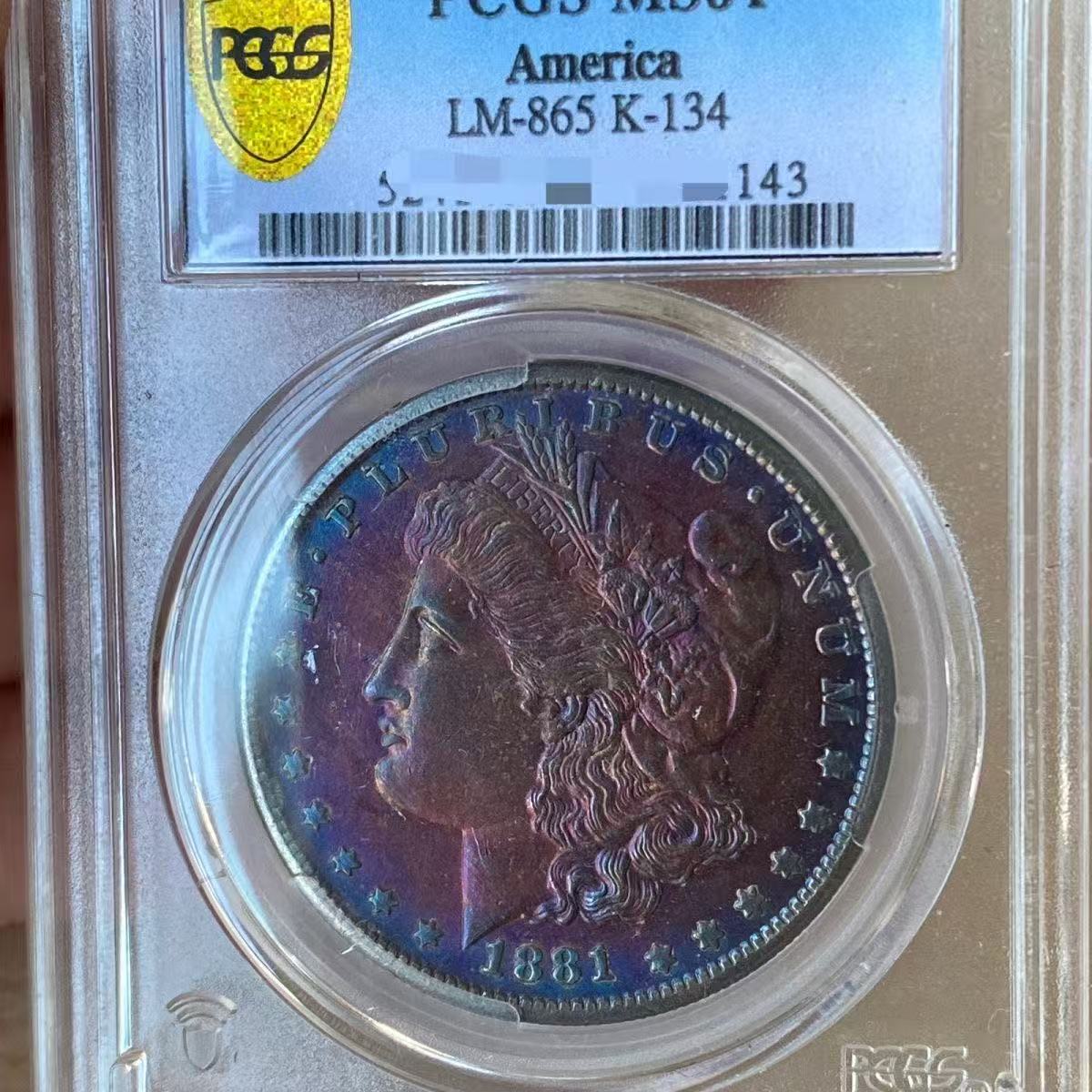 US Coin Coloured PCGS 1881$1 Morgan Dollar Silver Coins Currency Senior Transparent Box