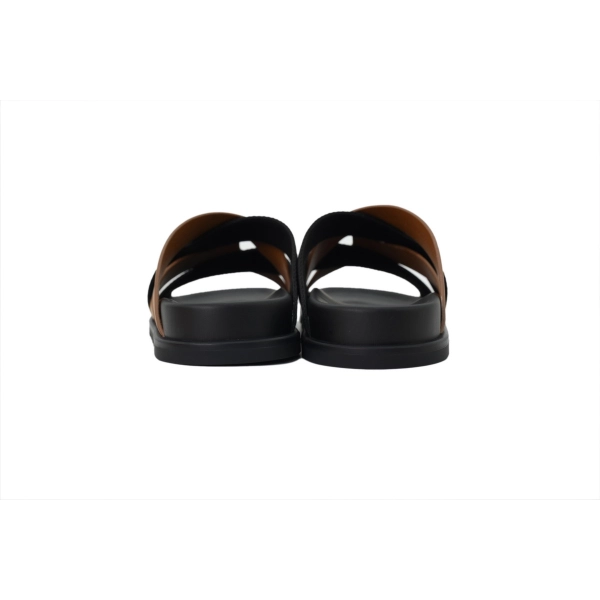 HERMES Coffee Cross Strap Slides