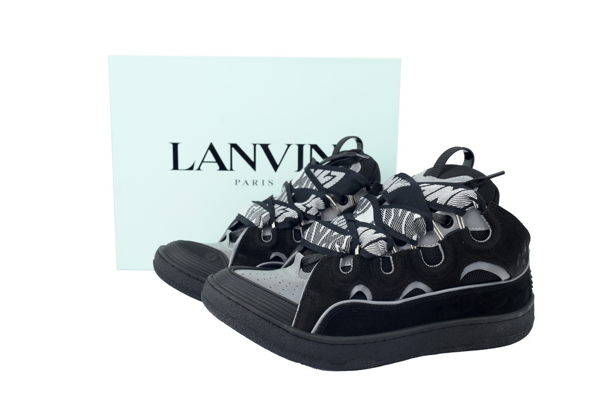 Lanvin Leather Curb Sneaker Black Grey