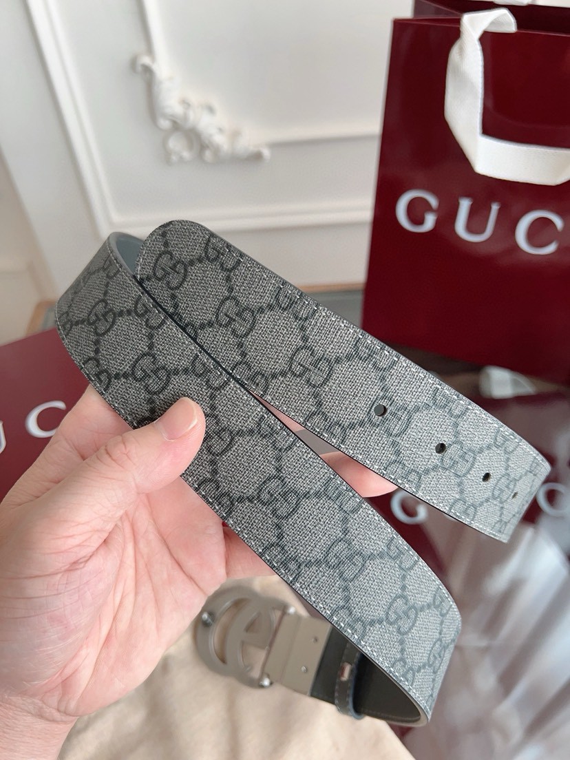 Gucci leather, it has a thick touch, with clear and distinct printed patterns. It is a fashionable and classic men's belt, a designer belt, a casual and smooth buckle belt for both women and men, with a width of 3.7 cm and with box Grey color