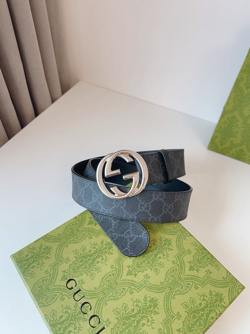 Gucci leather, it has a thick touch, with clear and distinct printed patterns. It is a fashionable and classic men's belt, a designer belt, a casual and smooth buckle belt for both women and men, with a width of 4.0 cm and with box Silver and gold