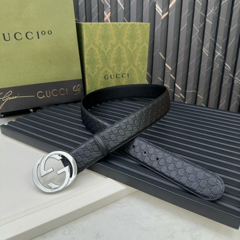 Gucci leather, it has a thick touch, with clear and distinct printed patterns. It is a fashionable and classic men's belt, a designer belt, a casual and smooth buckle belt for both women and men, with a width of 4.0 cm and a box