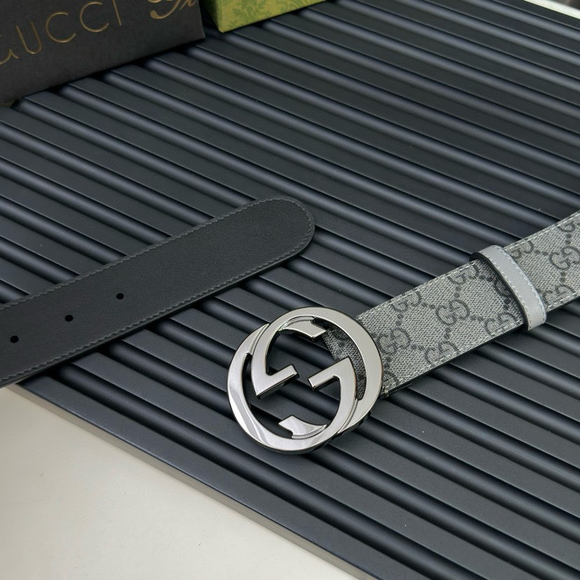 Gucci leather, it has a thick touch, with clear and distinct printed patterns. It is a fashionable and classic men's belt, a designer belt, a casual and smooth buckle belt for both women and men, with a width of 4.0 cm and with box Silver-grey
