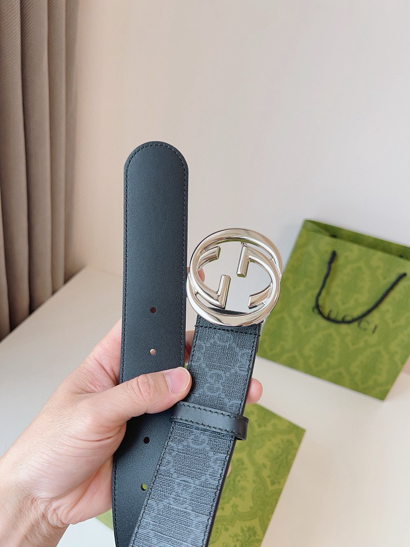 Gucci leather, it has a thick touch, with clear and distinct printed patterns. It is a fashionable and classic men's belt, a designer belt, a casual and smooth buckle belt for both women and men, with a width of 4.0 cm and with box Silver and gold