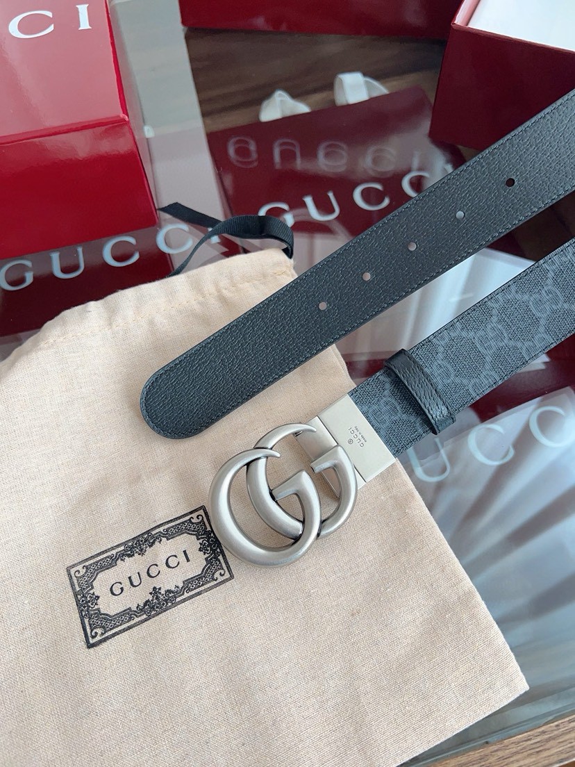 Gucci leather, it has a thick touch, with clear and distinct printed patterns. It is a fashionable and classic men's belt, a designer belt, a casual and smooth buckle belt for both women and men, with a width of 3.7 cm and with box Pearl black