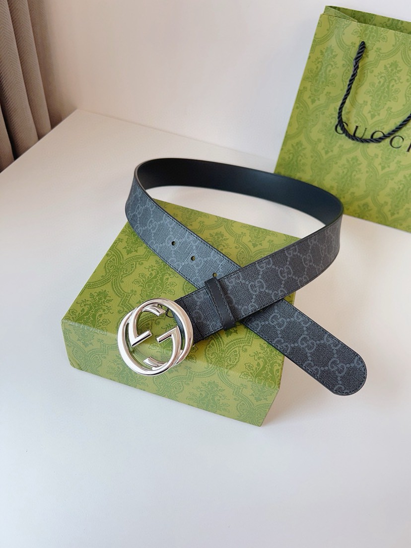 Gucci leather, it has a thick touch, with clear and distinct printed patterns. It is a fashionable and classic men's belt, a designer belt, a casual and smooth buckle belt for both women and men, with a width of 4.0 cm and with box Silver and gold