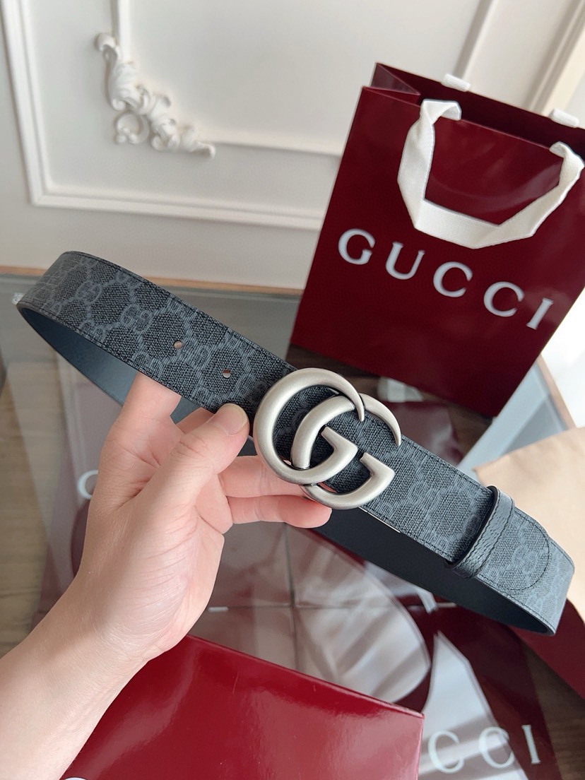 Gucci leather, it has a thick touch, with clear and distinct printed patterns. It is a fashionable and classic men's belt, a designer belt, a casual and smooth buckle belt for both women and men, with a width of 3.7 cm and with box Pearl black
