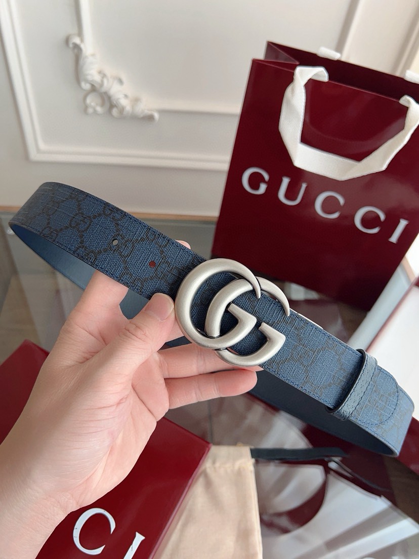 Gucci leather, it has a thick touch, with clear and distinct printed patterns. It is a fashionable and classic men's belt, a designer belt, a casual and smooth buckle belt for both women and men, with a width of 3.7 cm and with box Royal blue