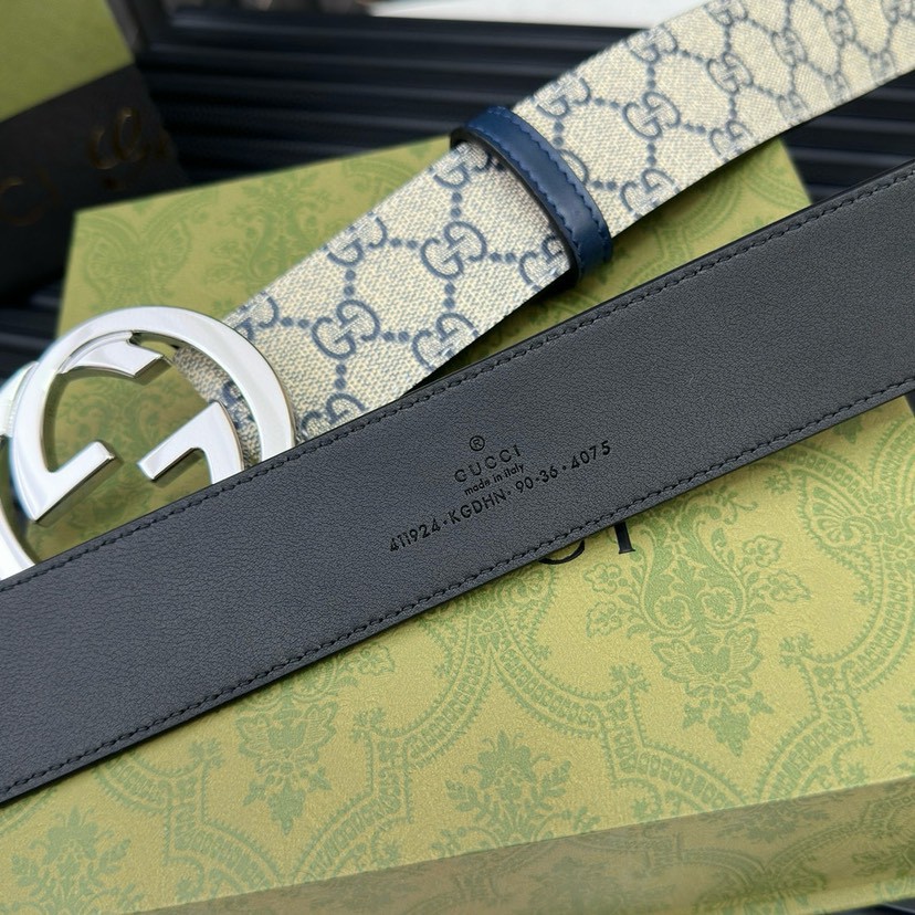 Gucci leather, it has a thick touch, with clear and distinct printed patterns. It is a fashionable and classic men's belt, a designer belt, a casual and smooth buckle belt for both women and men, with a width of 4.0 cm and with box Silver