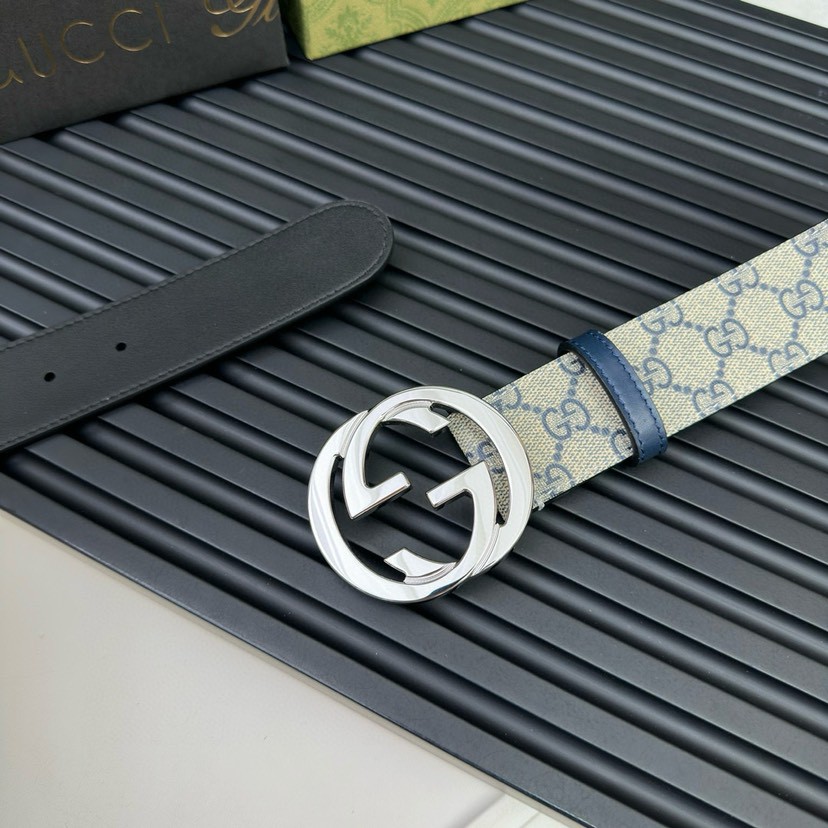 Gucci leather, it has a thick touch, with clear and distinct printed patterns. It is a fashionable and classic men's belt, a designer belt, a casual and smooth buckle belt for both women and men, with a width of 4.0 cm and with box Silver
