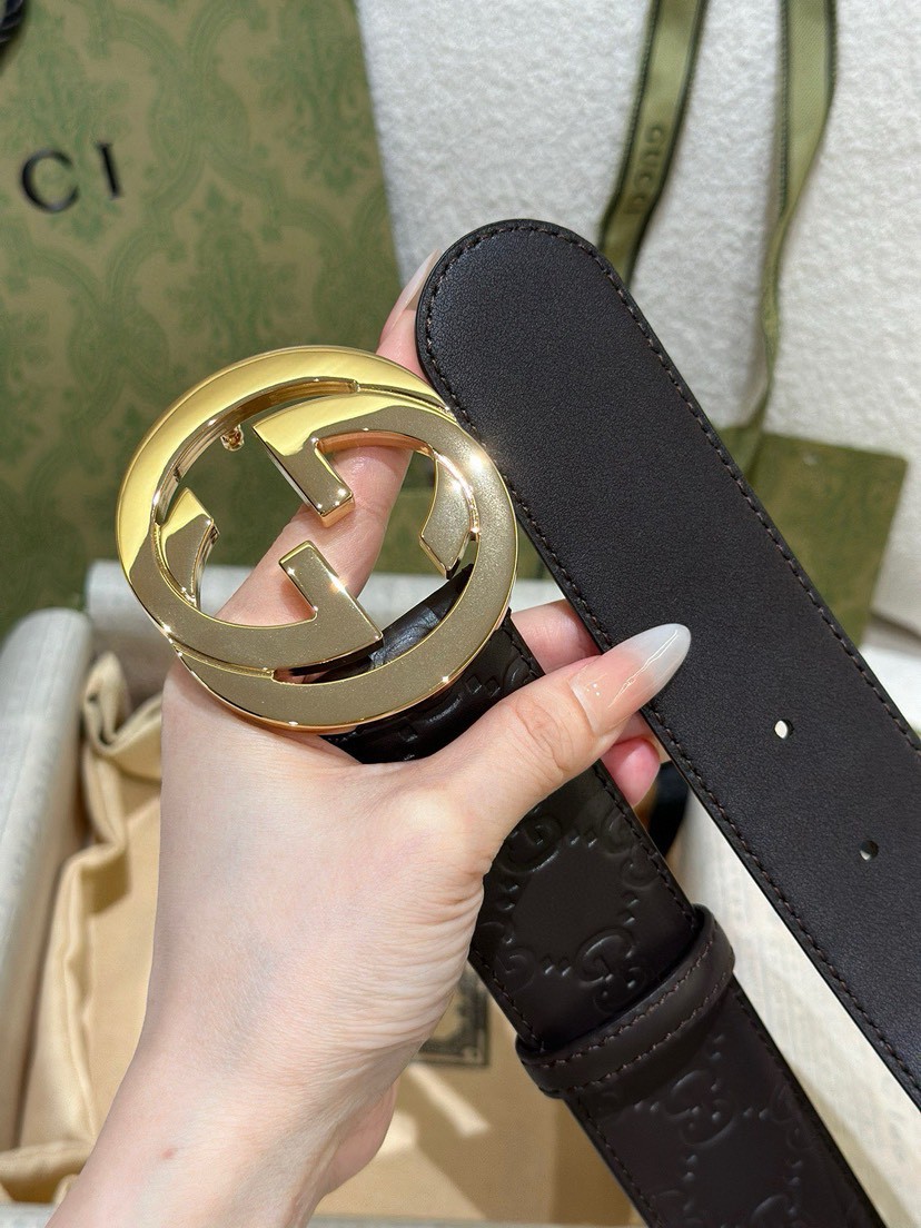 Gucci leather, it has a thick touch, with clear and distinct printed patterns. It is a fashionable and classic men's belt, a designer belt, a casual and smooth buckle belt for both women and men, with a width of 4.0 cm and with box black