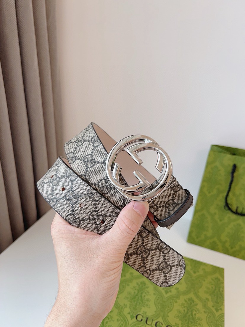 Gucci leather, it has a thick touch, with clear and distinct printed patterns. It is a fashionable and classic men's belt, a designer belt, a casual and smooth buckle belt for both women and men, with a width of 4.0 cm and with box Silver and gold