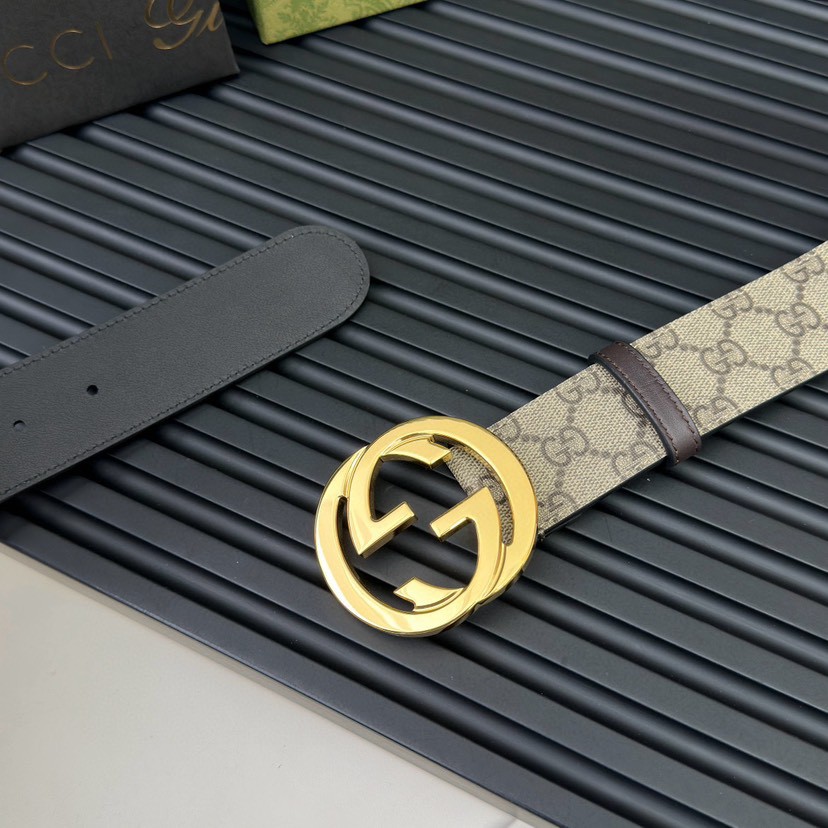 Gucci leather, it has a thick touch, with clear and distinct printed patterns.   It is a fashionable and classic men's belt, a designer belt, a casual and smooth buckle belt for both women and men, with a width of 4.0 cm and with box