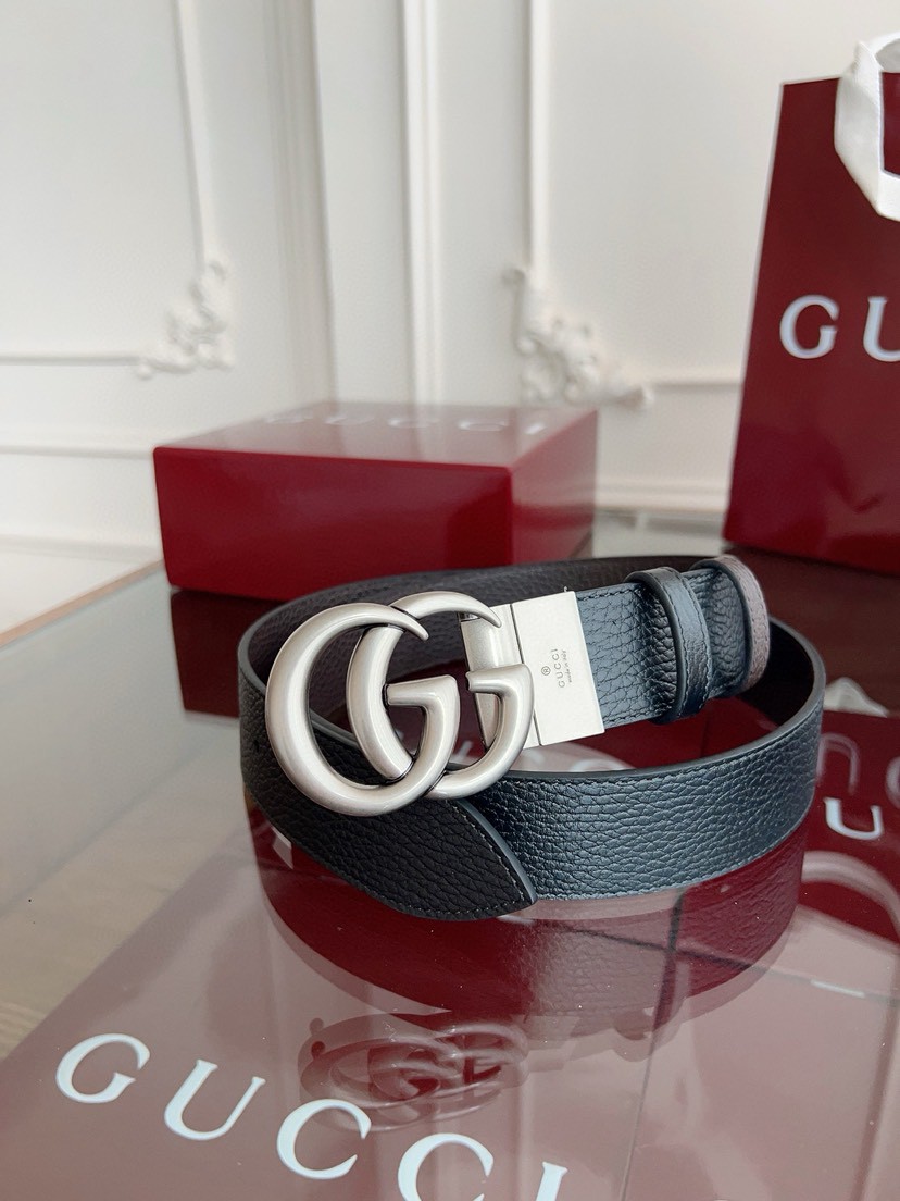 Gucci leather, it has a thick touch.  It is a fashionable and classic men's belt, a designer belt, a casual and smooth buckle belt for both , with a width of 3.7 cm and with box Silver