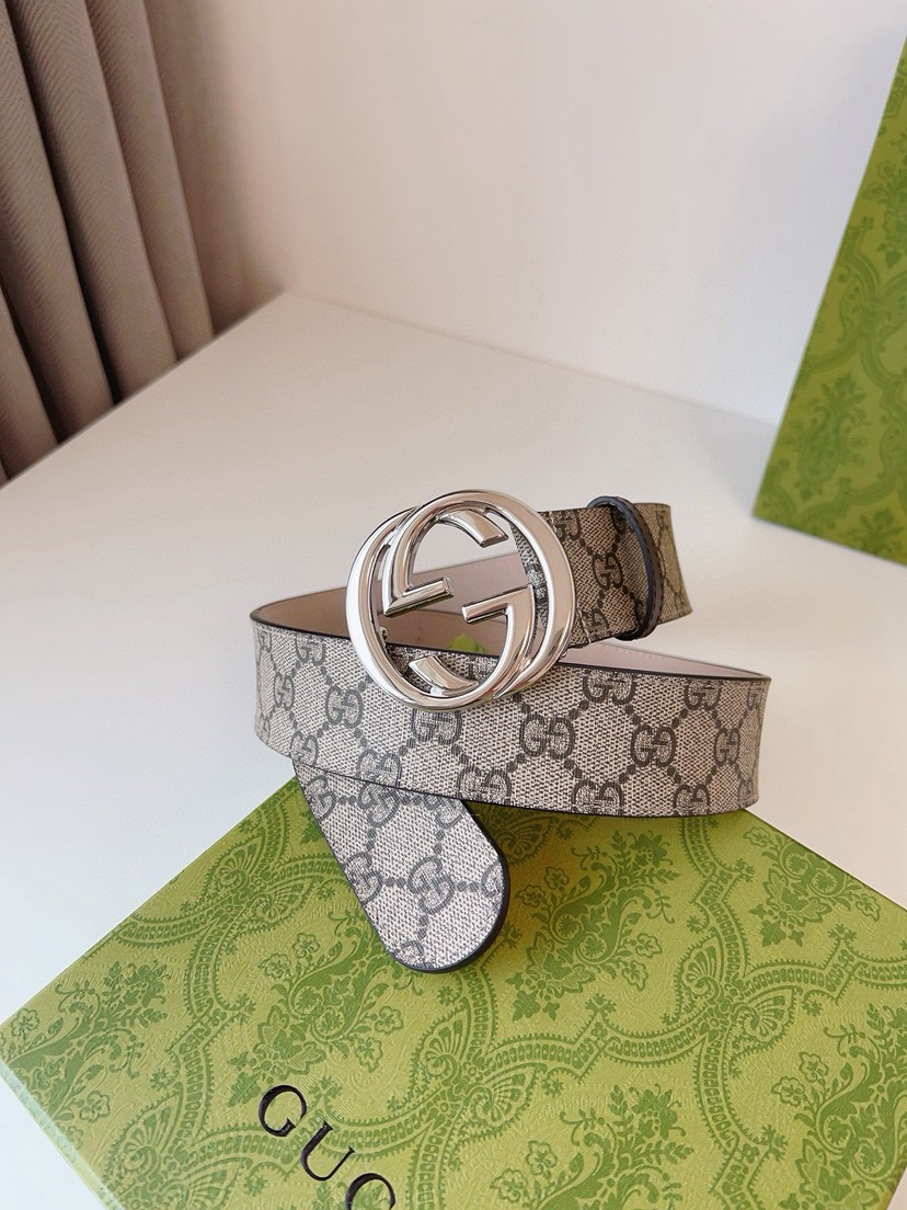 Gucci leather, it has a thick touch, with clear and distinct printed patterns. It is a fashionable and classic men's belt, a designer belt, a casual and smooth buckle belt for both women and men, with a width of 4.0 cm and with box Silver and gold