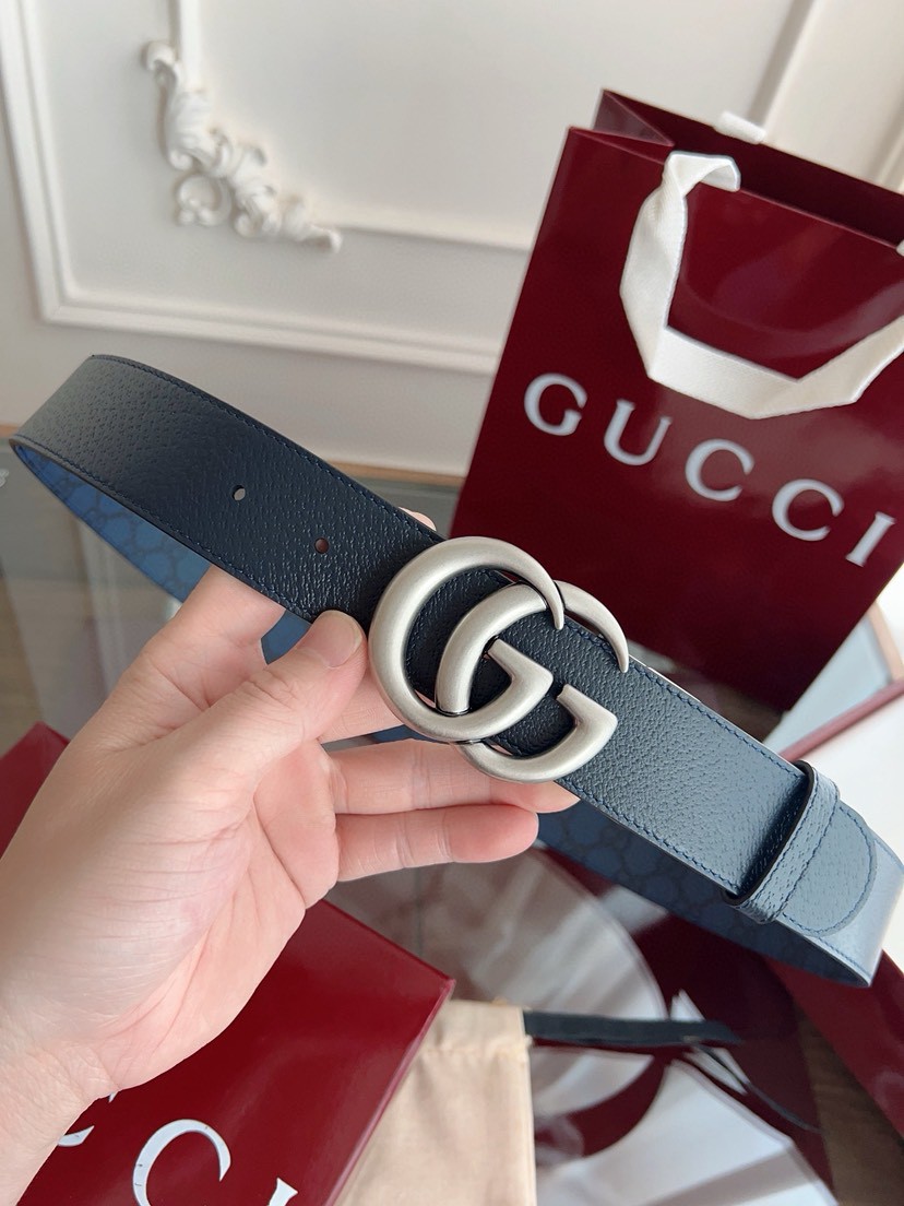 Gucci leather, it has a thick touch, with clear and distinct printed patterns. It is a fashionable and classic men's belt, a designer belt, a casual and smooth buckle belt for both women and men, with a width of 3.7 cm and with box Royal blue