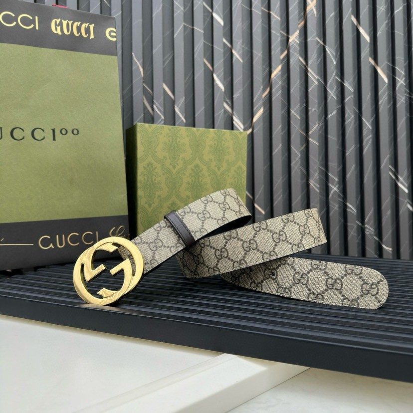 Gucci leather, it has a thick touch, with clear and distinct printed patterns.   It is a fashionable and classic men's belt, a designer belt, a casual and smooth buckle belt for both women and men, with a width of 4.0 cm and with box