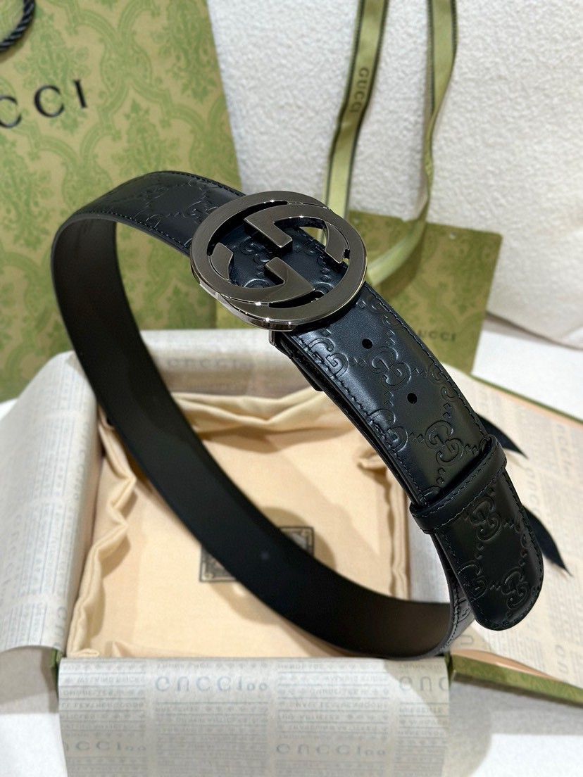 Gucci leather, it has a thick touch, with clear and distinct printed patterns. It is a fashionable and classic men's belt, a designer belt, a casual and smooth buckle belt for both women and men, with a width of 4.0 cm and with box ,Black, silver