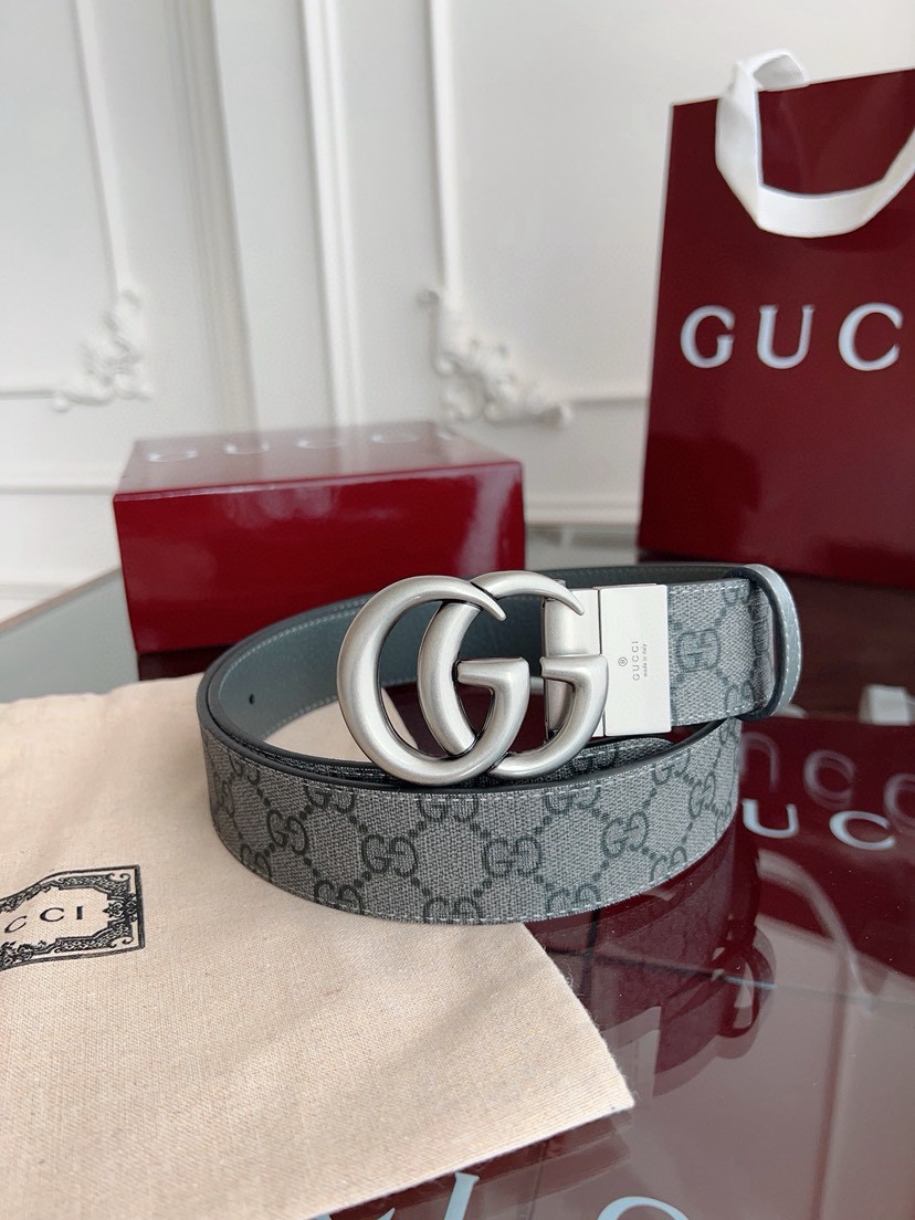 Gucci leather, it has a thick touch, with clear and distinct printed patterns. It is a fashionable and classic men's belt, a designer belt, a casual and smooth buckle belt for both women and men, with a width of 3.7 cm and with box Grey color