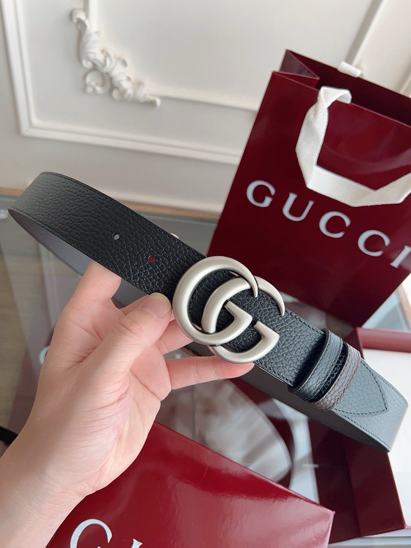 Gucci leather, it has a thick touch.  It is a fashionable and classic men's belt, a designer belt, a casual and smooth buckle belt for both , with a width of 3.7 cm and with box Silver
