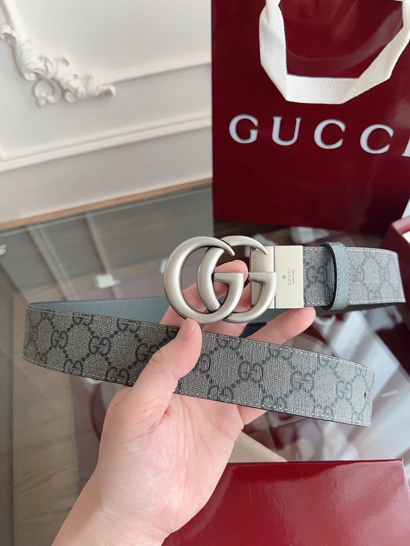 Gucci leather, it has a thick touch, with clear and distinct printed patterns. It is a fashionable and classic men's belt, a designer belt, a casual and smooth buckle belt for both women and men, with a width of 3.7 cm and with box Grey color