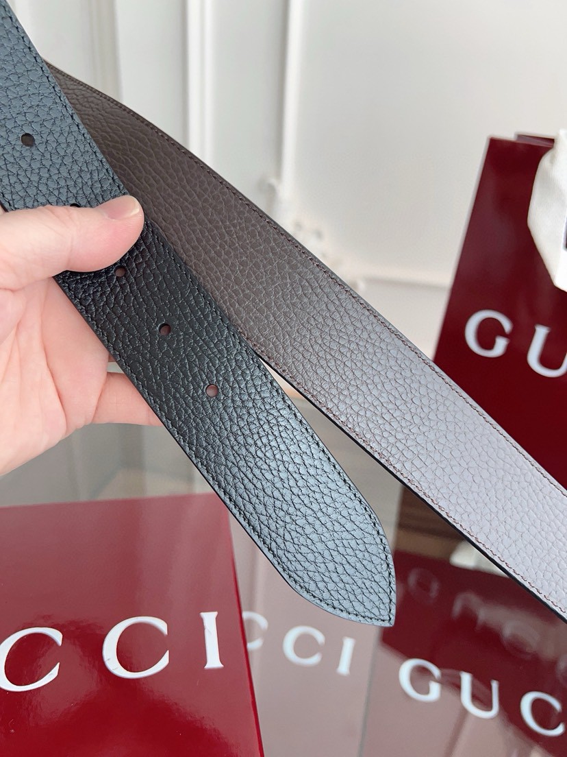 Gucci leather, it has a thick touch.  It is a fashionable and classic men's belt, a designer belt, a casual and smooth buckle belt for both , with a width of 3.7 cm and with box Silver