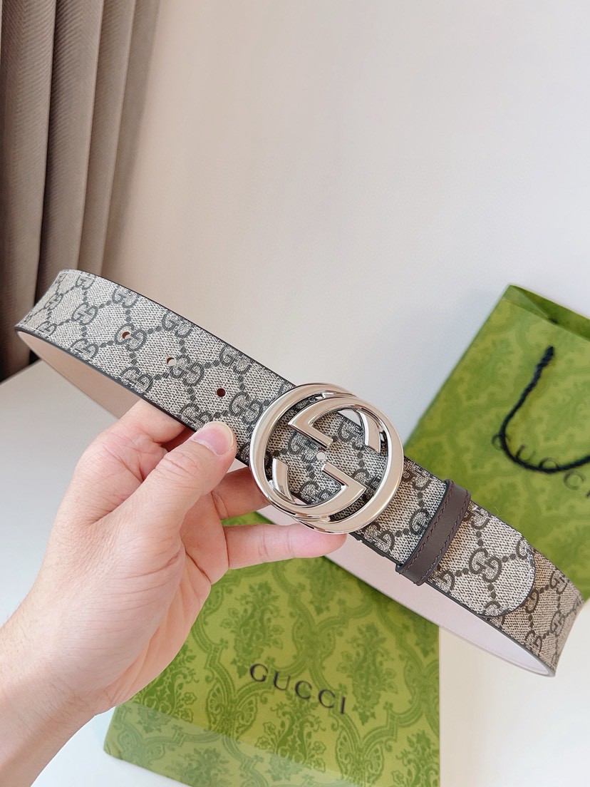 Gucci leather, it has a thick touch, with clear and distinct printed patterns. It is a fashionable and classic men's belt, a designer belt, a casual and smooth buckle belt for both women and men, with a width of 4.0 cm and with box Silver and gold