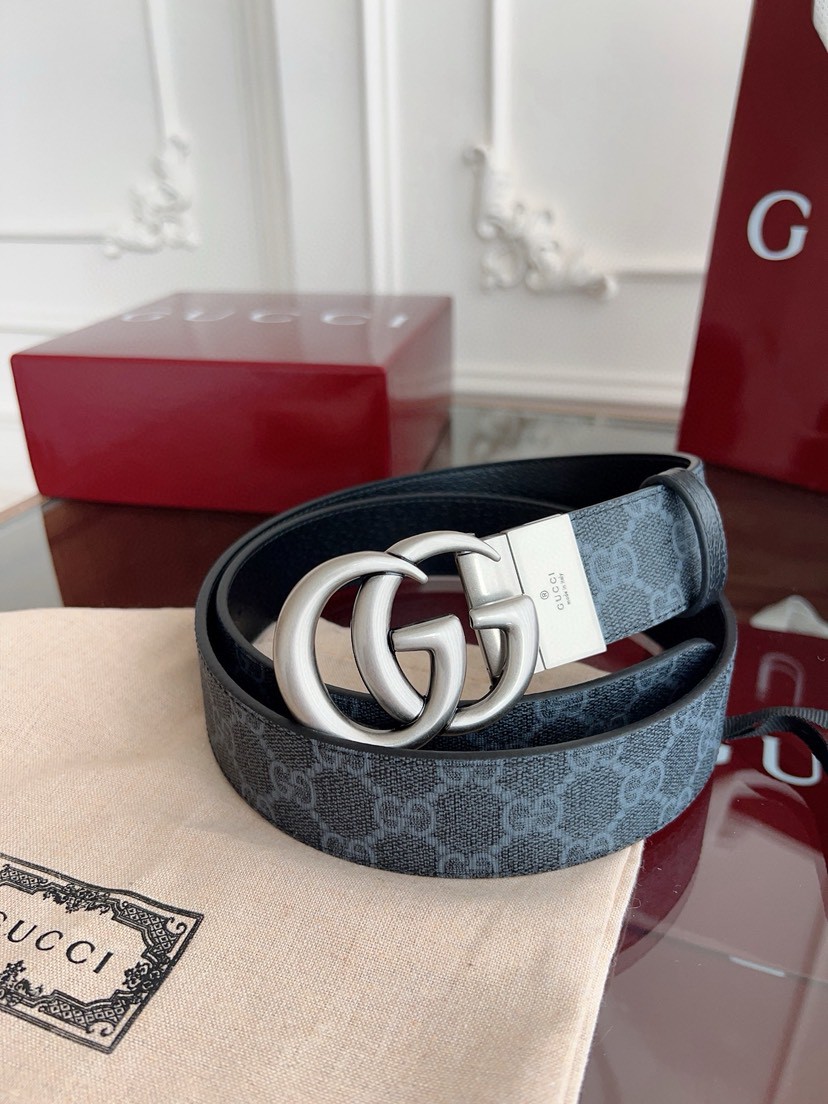 Gucci leather, it has a thick touch, with clear and distinct printed patterns. It is a fashionable and classic men's belt, a designer belt, a casual and smooth buckle belt for both women and men, with a width of 3.7 cm and with box Pearl black