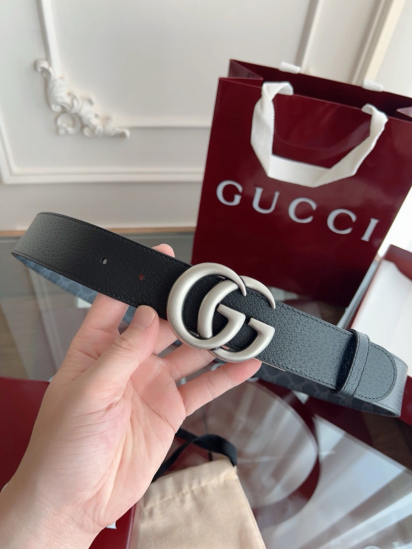 Gucci leather, it has a thick touch, with clear and distinct printed patterns. It is a fashionable and classic men's belt, a designer belt, a casual and smooth buckle belt for both women and men, with a width of 3.7 cm and with box Pearl black