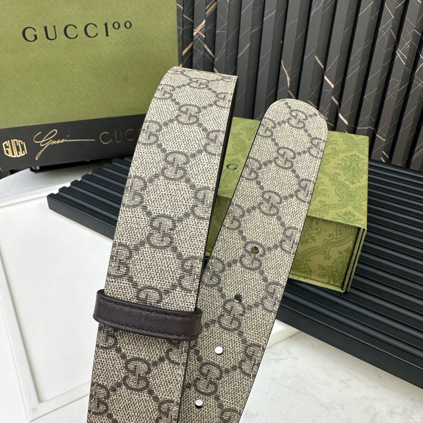 Gucci leather, it has a thick touch, with clear and distinct printed patterns.   It is a fashionable and classic men's belt, a designer belt, a casual and smooth buckle belt for both women and men, with a width of 4.0 cm and with box