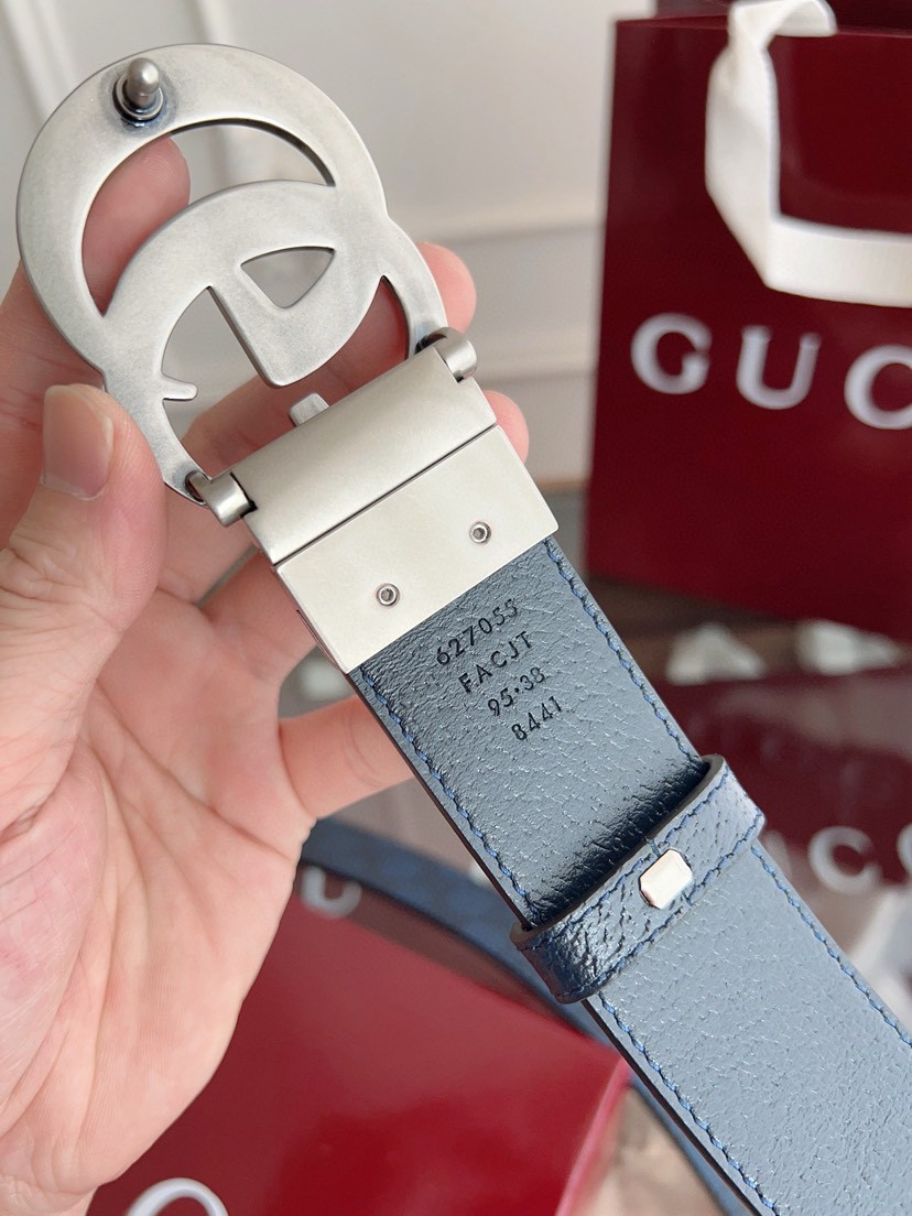 Gucci leather, it has a thick touch, with clear and distinct printed patterns. It is a fashionable and classic men's belt, a designer belt, a casual and smooth buckle belt for both women and men, with a width of 3.7 cm and with box Royal blue