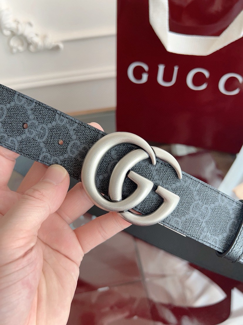 Gucci leather, it has a thick touch, with clear and distinct printed patterns. It is a fashionable and classic men's belt, a designer belt, a casual and smooth buckle belt for both women and men, with a width of 3.7 cm and with box Pearl black