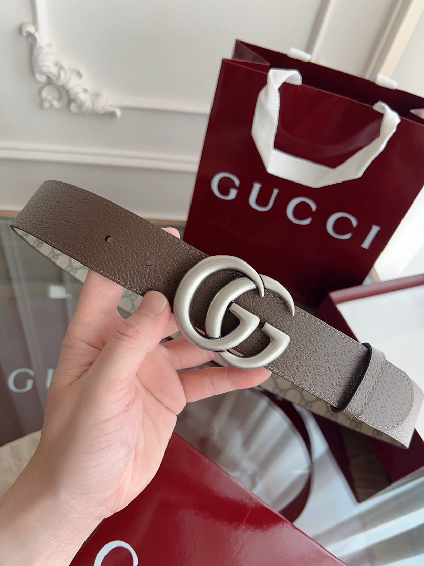 Gucci leather, it has a thick touch, with clear and distinct printed patterns. It is a fashionable and classic men's belt, a designer belt, a casual and smooth buckle belt for both women and men, with a width of 3.7 cm and with box Silver