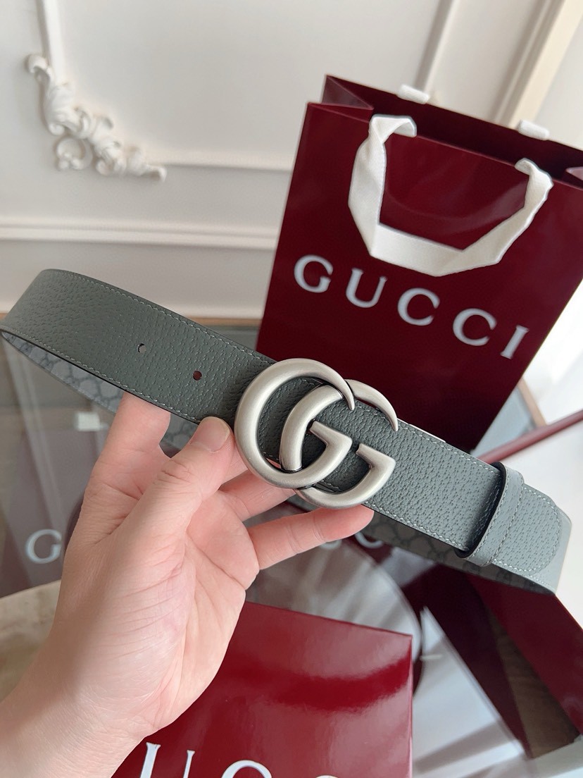 Gucci leather, it has a thick touch, with clear and distinct printed patterns. It is a fashionable and classic men's belt, a designer belt, a casual and smooth buckle belt for both women and men, with a width of 3.7 cm and with box Grey color