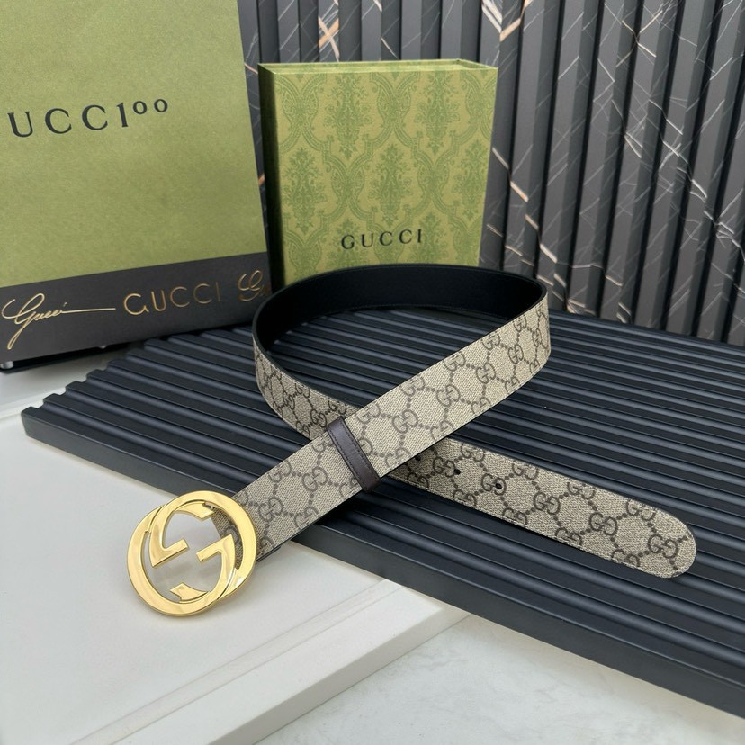 Gucci leather, it has a thick touch, with clear and distinct printed patterns.   It is a fashionable and classic men's belt, a designer belt, a casual and smooth buckle belt for both women and men, with a width of 4.0 cm and with box
