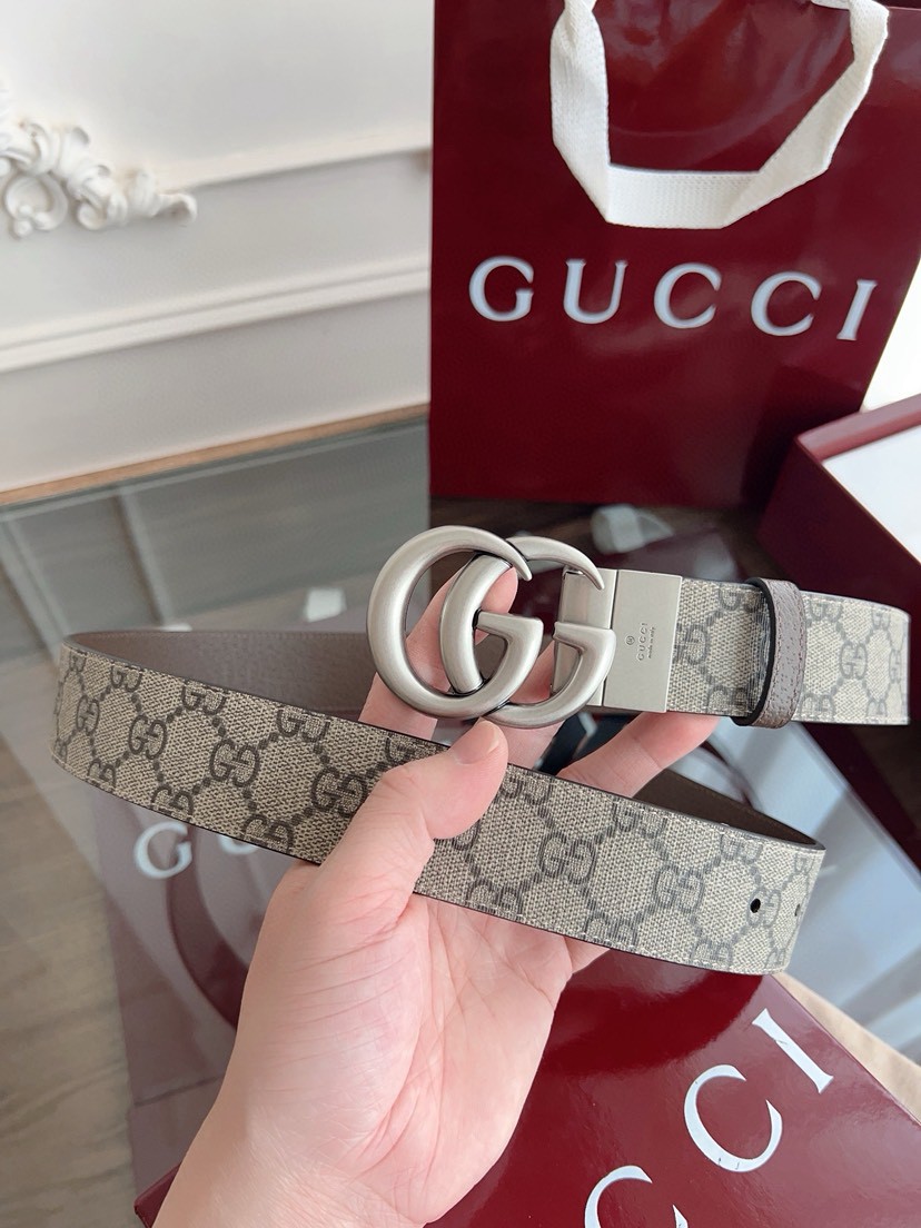Gucci leather, it has a thick touch, with clear and distinct printed patterns. It is a fashionable and classic men's belt, a designer belt, a casual and smooth buckle belt for both women and men, with a width of 3.7 cm and with box Silver