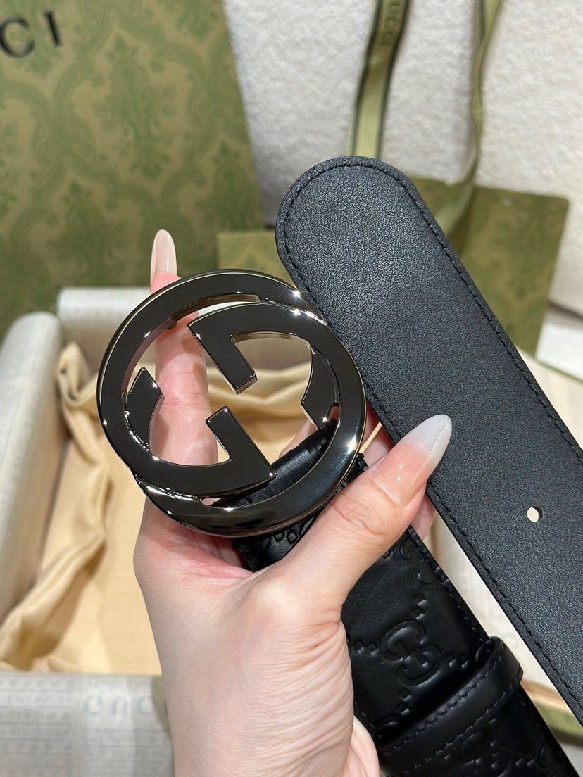 Gucci leather, it has a thick touch, with clear and distinct printed patterns. It is a fashionable and classic men's belt, a designer belt, a casual and smooth buckle belt for both women and men, with a width of 4.0 cm and with box ,Black, silver