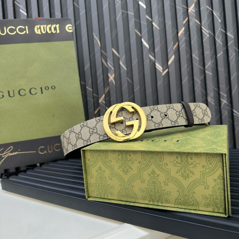 Gucci leather, it has a thick touch, with clear and distinct printed patterns.   It is a fashionable and classic men's belt, a designer belt, a casual and smooth buckle belt for both women and men, with a width of 4.0 cm and with box